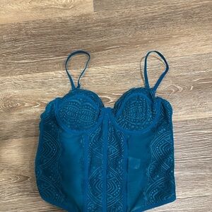 Garage Teal Lace Bustier Top